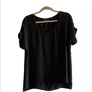 Tahari Womens Top Black Solid Blouse Shirt Short Sleeve Hi Lo Casual Size Medium